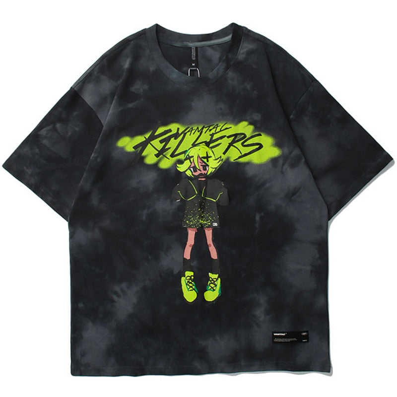 Anime - Streetwear - "NEO-TOXIN" - Anime Tie-Dye Oversized T-shirt | 2 Colors - Alpha Weebs