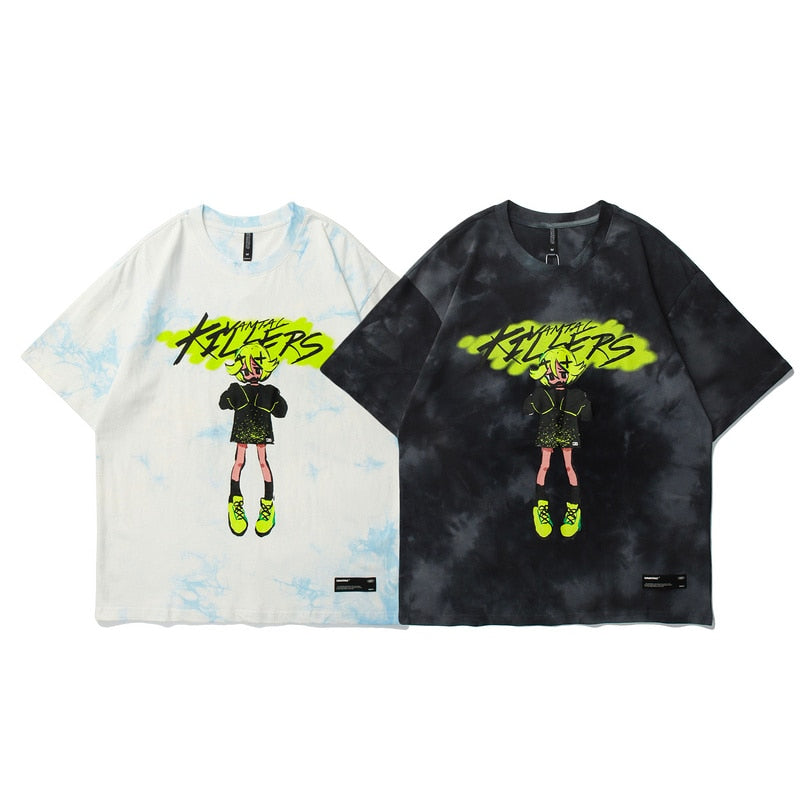 Anime - Streetwear - "NEO-TOXIN" - Anime Tie-Dye Oversized T-shirt | 2 Colors - Alpha Weebs