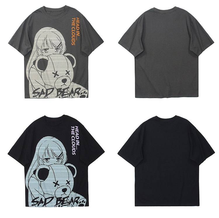 Anime - Streetwear - "SAD BEAR" - Anime Oversized T-shirt | 2 Colors - Alpha Weebs