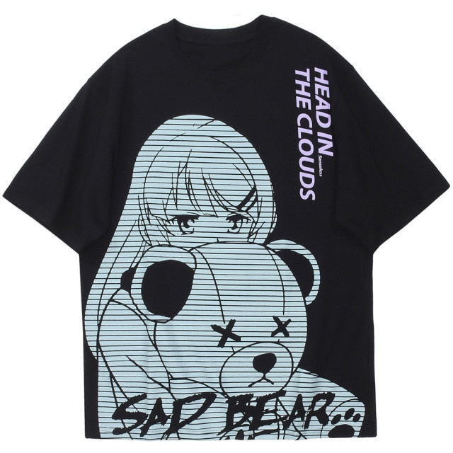 Anime - Streetwear - "SAD BEAR" - Anime Oversized T-shirt | 2 Colors - Alpha Weebs