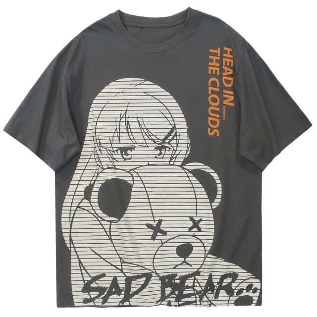 Anime - Streetwear - "SAD BEAR" - Anime Oversized T-shirt | 2 Colors - Alpha Weebs